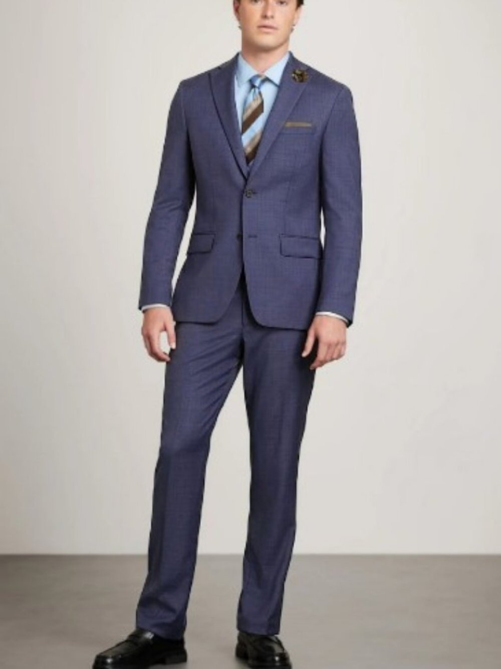 DKNY modern fit plaid wool suit navy blue men's size 38R